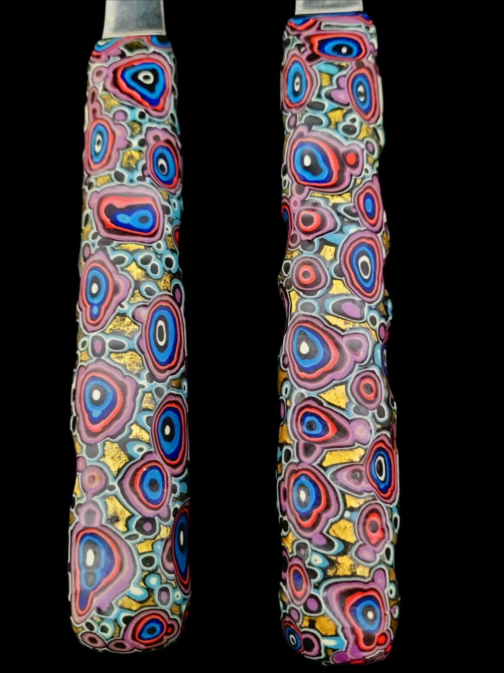 Vintage Venetian Millefiori Style Colorful Stainless Salad Serving Set